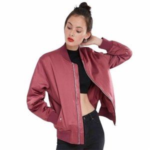 ASOS Burgundy Satin 90's Y2K Bomber Jacket Size 8 or L NWT